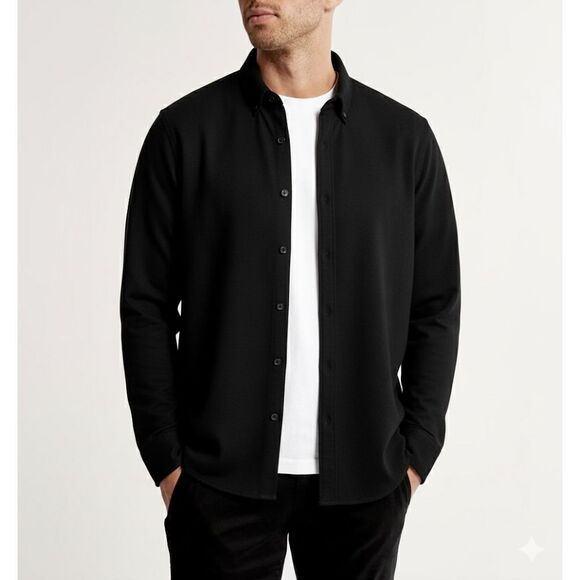 Abercrombie & Fitch Long Sleeve Knit Performance Button Up Shirt Thermal L Black - Picture 1 of 10
